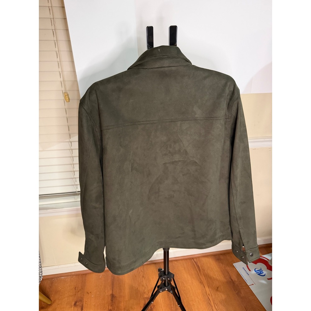 Banana Republic Mens XL Vegan Suede Trucker Jacket Olive Green Full Zip Utility - Picture 3 of 13
